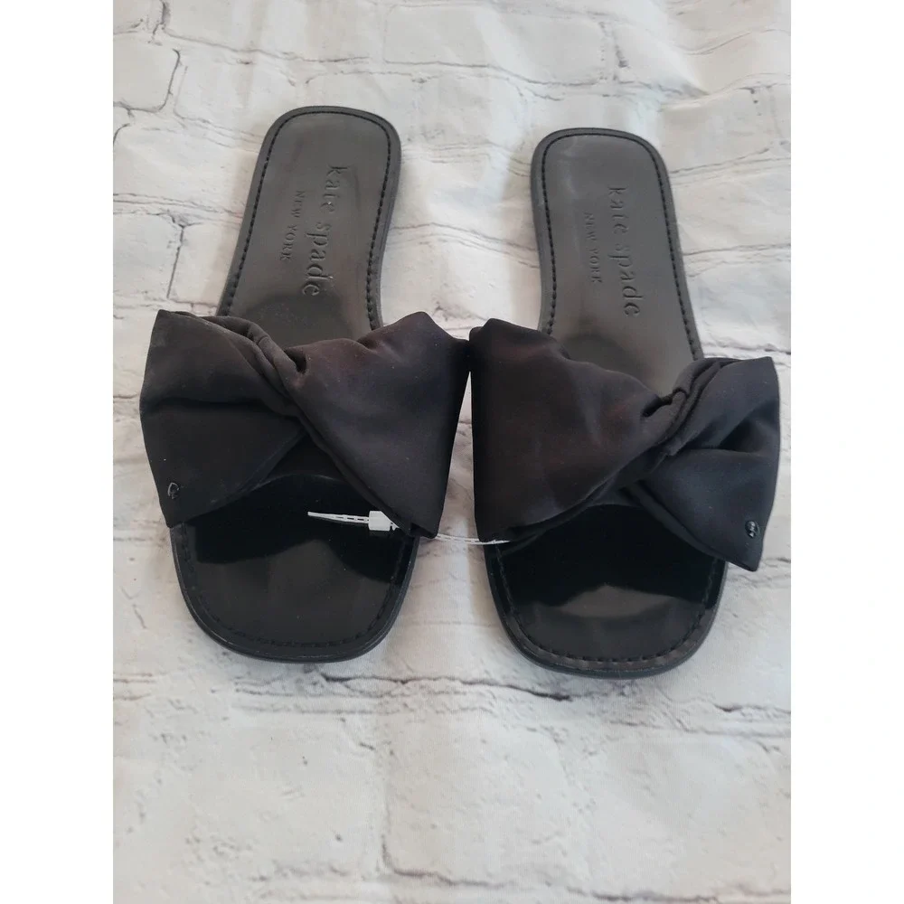 Kate Spade New York Womens Black Bow Slide Sandals Flat Shoes Size 10